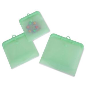 Reusable ziplock silicone bags with 3 sizes( small, medium, large) (Green)